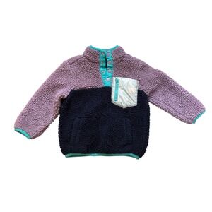 Andy & Evan Fleece Pullover Kids Purple Navy Excellent Snap Mock Neck SIZE 2T